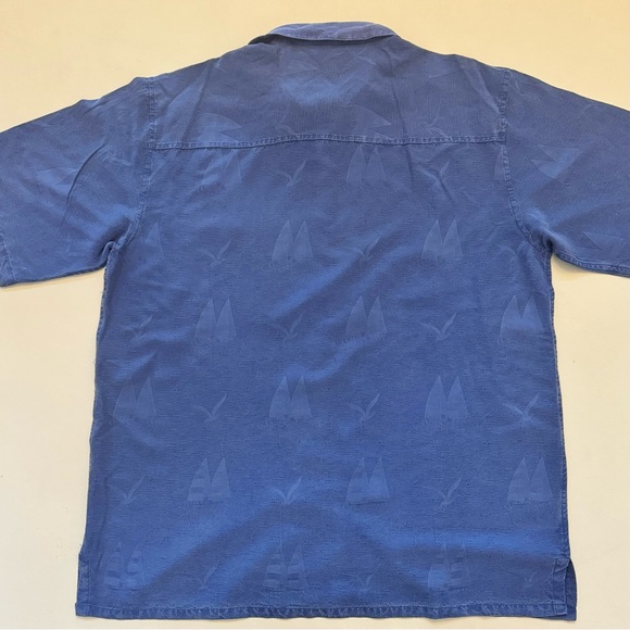 Tommy Bahama 100% SILK Blue Sailboat Bird Print Button Up Relax Fit Shirt B5/9 - Picture 8 of 11
